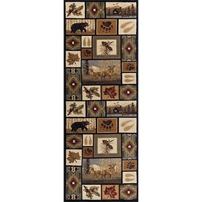 Northern Wildlife Novelty Lodge Pattern Multi-Color Runner Rug, 2.7' x 10'