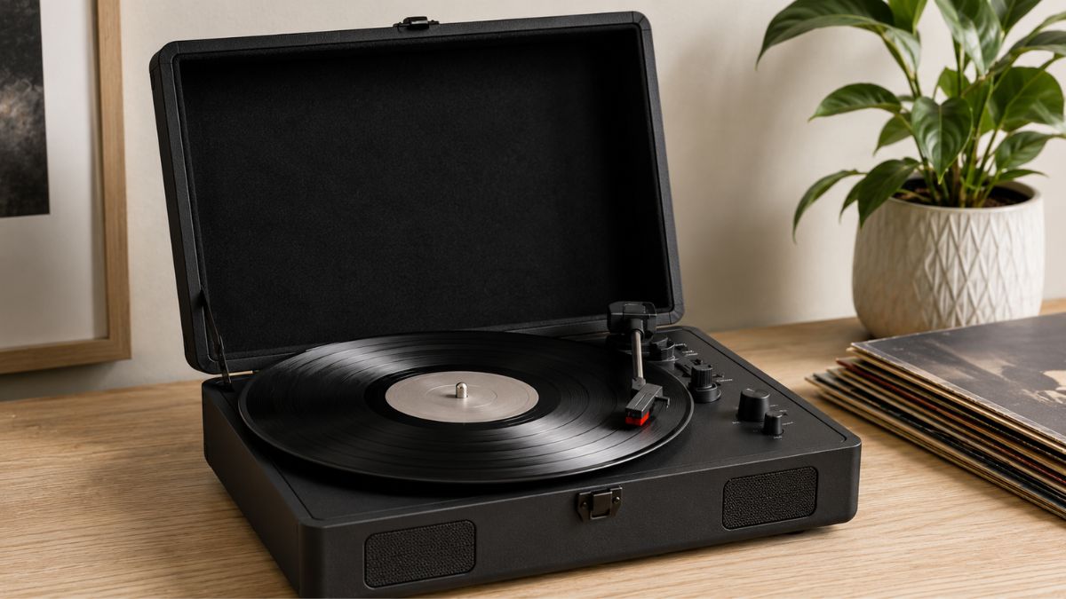 Enjoy Vinyl and Bluetooth Audio with the Amazon Basics Desktop Vinyl Record Player