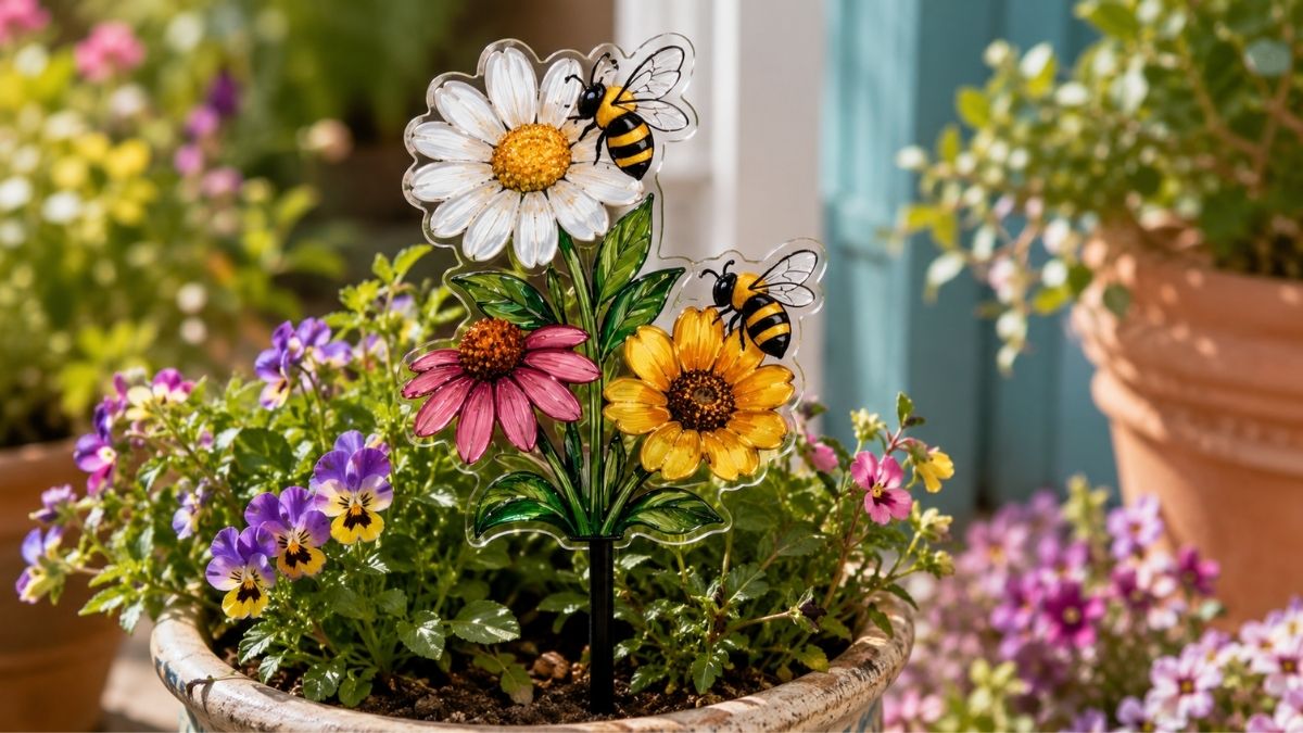 Bees and Flowers Acrylic Plant Stake: A Charming Decorative Accent for Plant Lovers