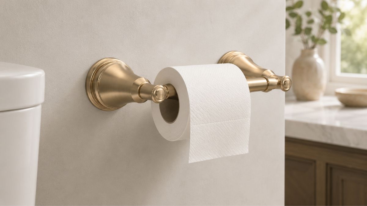 Delta Mylan Champagne Bronze Toilet Paper Holder Combines Style and Everyday Convenience